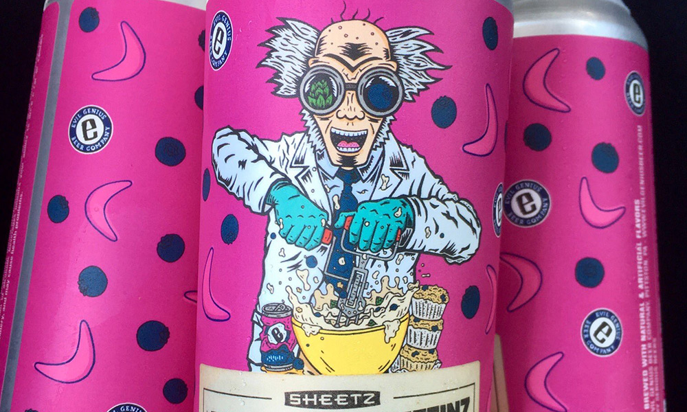 Close up on mad scientist from beer label