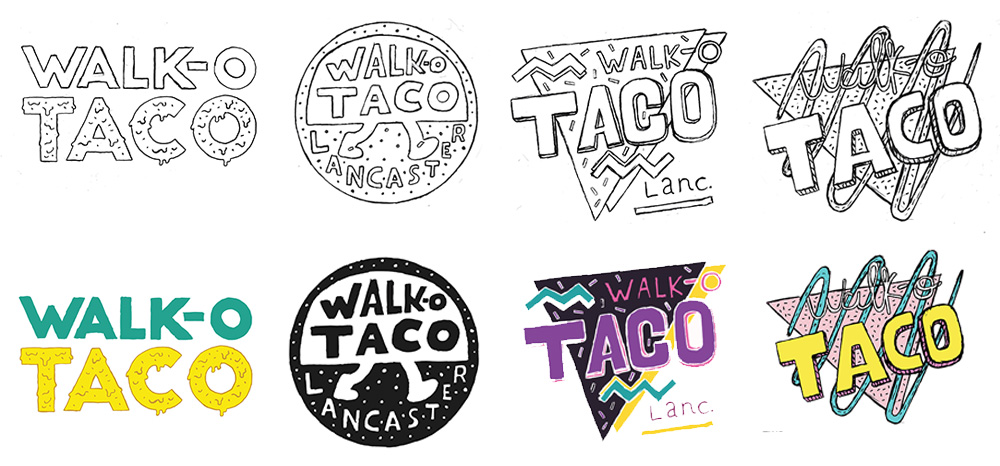 Initial Concept sketches of the Walk-O Taco logo